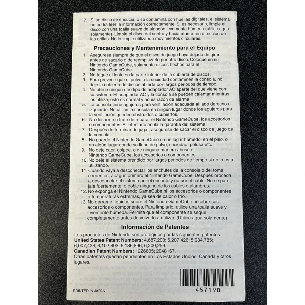 Nintendo GameCube Precautions Booklet PM-DOL-USA-1